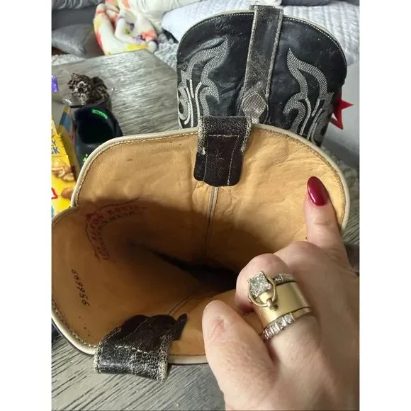 Los Altos Boots Brown Weathered Leather & Snake Skin Snip Toe Cowboy Boots sz 11 - Picture 5 of 12